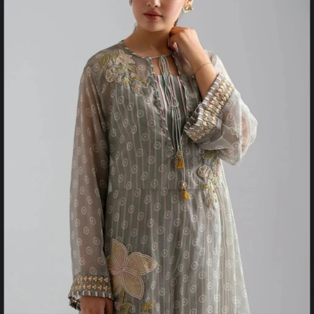 ETHNC Womens Dress Kurta Tunic Longline With Pant Sage Green Embroidere… - Picture 6 of 9